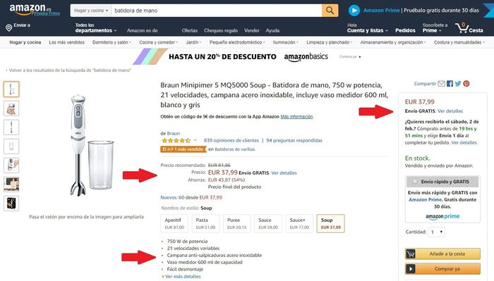 Características del producto Amazon