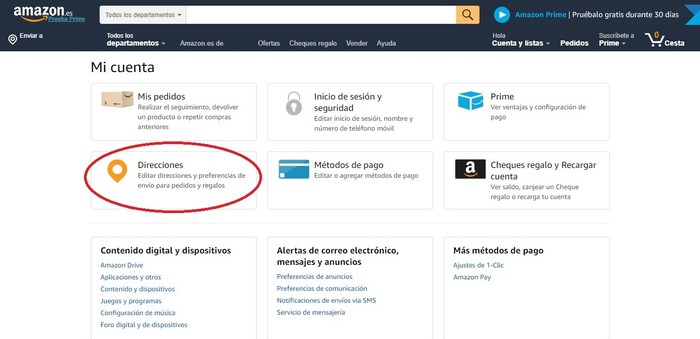 Dirección de envío Amazon